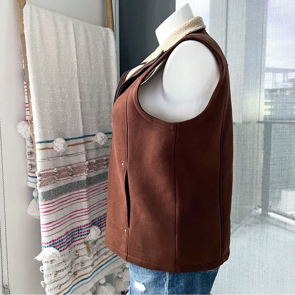 Lauren Ralph Lauren Brown Shearling Lined Faux Suede Barn Vest Women’s Size XL - Picture 5 of 10
